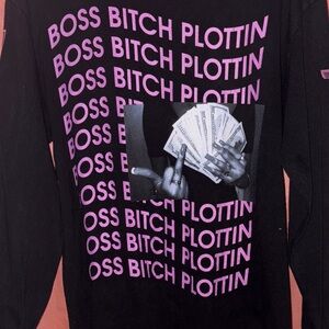 Fashion Nova Black and Purple Long Sleeve Tee